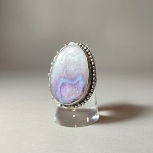 Sterling Silver Handcrafted Purple Agate Large Statement Ring Size 8